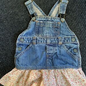 Ralph Lauren Blue Denim Dress Baby Overalls with Floral Skirt-12mo